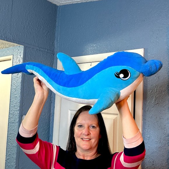RARE Vintage Ideal Toys Direct Blue Large 29" Dolphin Soft Plush‎ Stuffed Animal - Picture 1 of 4